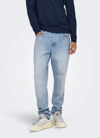 Only & Sons Açık Mavi Erkek Taşlamalı Tapered Fit Denim Pantolon ONSYOKE TAPERED LB 9684 DOT DNM NOO