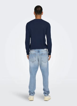 Only & Sons Açık Mavi Erkek Taşlamalı Tapered Fit Denim Pantolon ONSYOKE TAPERED LB 9684 DOT DNM NOO