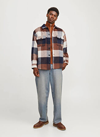 Jack & Jones Relaxed Lacivert Erkek Gömlek 12257199_JJEBRADLEY OLLIE OVERSHIRT