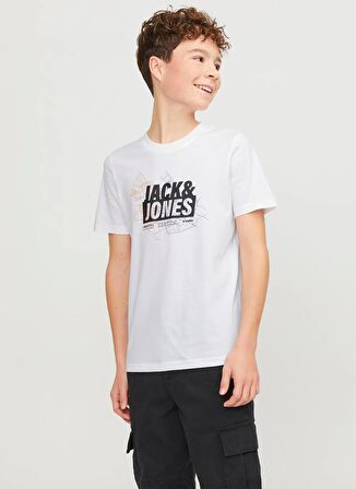 Jack & Jones Baskılı Beyaz Erkek Çocuk  T-Shirt JCOMAP LOGO TEE SS CREW NECK JNR