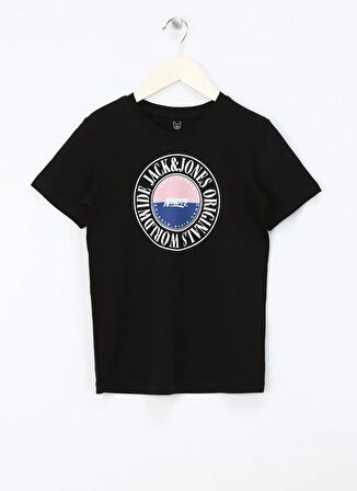 Jack & Jones Baskılı Siyah Erkek T-Shirt JORCOBIN TEE SS CREW NECK JNR