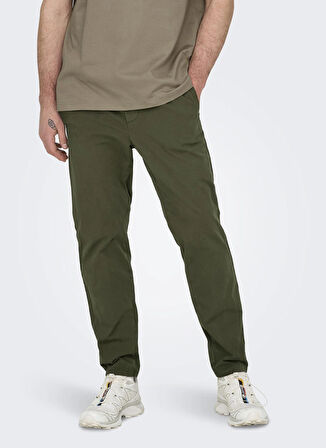 Only & Sons Yüksek Bel Normal Haki Erkek Chino Pantolon ONSLINUS TAPER 0183 PANT NOOS