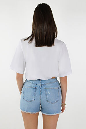 Only Kadın Onljulıa Bisiklet Yaka Taş Detaylı %100 Pamuk T-Shirt 15324847 Beyaz