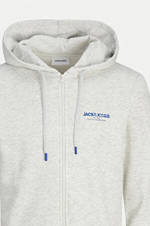 Jack & Jones Erkek Jjalvıs Fermuar Kapamalı Kapüşonlu Sweatshirt 12256847 Gri