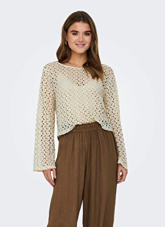 Only O Yaka Normal Transparan Ekru Kazak Kadın ONLLION L/S TOP JRS