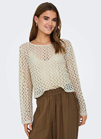 Only O Yaka Normal Transparan Ekru Kazak Kadın ONLLION L/S TOP JRS