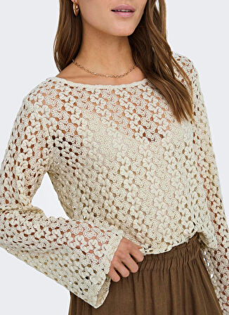 Only O Yaka Normal Transparan Ekru Kazak Kadın ONLLION L/S TOP JRS
