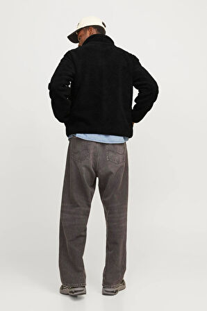Jack & Jones Erkek Fermuarlı Siyah Sweat Polar Ceket - 12258417