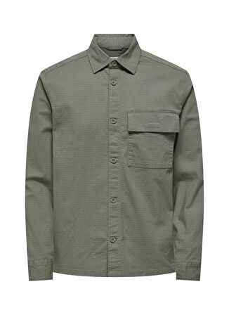 Only & Sons Normal Yeşil Düz Erkek Gömlek ONSHARPER RIPSTOP WORKER OVERSHIRT