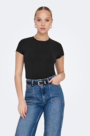 ONLELINA S/S O-NECK SHORT TOP JRS NOOS SİYAH