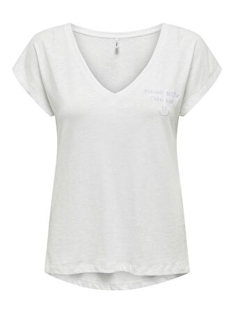 Only Kadın V-Yaka İşlemeli T-shirt - 15320529