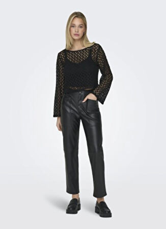 Only O Yaka Normal Transparan Siyah Kazak Kadin ONLLION L/S TOP JRS