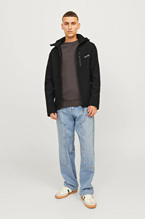 Jack & Jones Erkek Jjtaylor Kapüşonlu Suya Dayanıklı Softshell Mont 12259615 Siyah