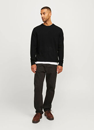 Jack & Jones Bisiklet Yaka Relaxed Siyah Erkek Kazak 12257854_RDDBROOKS KNIT CREW NECK L