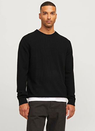 Jack & Jones Bisiklet Yaka Relaxed Siyah Erkek Kazak 12257854_RDDBROOKS KNIT CREW NECK L