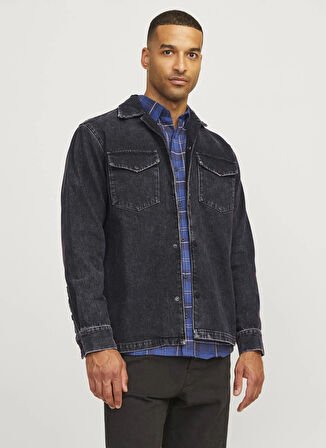 Jack & Jones Relaxed Siyah Erkek Denim Gömlek 12258857_RDDROB OVERSHIRT RI 329 SN
