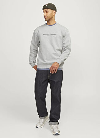 Jack & Jones Düz Yaka Gri Melanj Erkek Sweatshırt 12259149_RDDRYDER SWEAT CREW NECK S