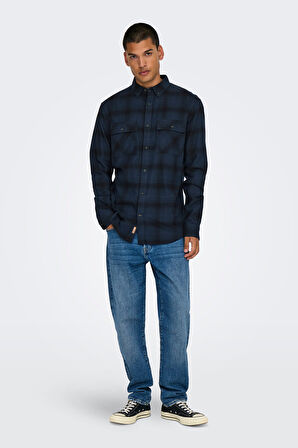 Only & Sons Erkek Onsmatt Uzun Kollu Regular Fit %100 Pamuk Gömlek 22030127 Lacivert