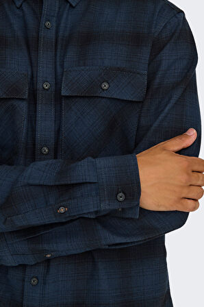 Only & Sons Erkek Onsmatt Uzun Kollu Regular Fit %100 Pamuk Gömlek 22030127 Lacivert