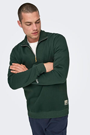 ONSRILEY REG 1/4 ZIP HIGH NECK SWT ZÜMRÜT YEŞİLİ22030160