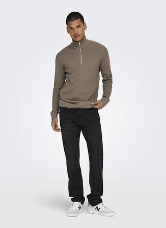 Only & Sons Yeşil Erkek Dik Yaka Örgü Kazak 22023210 ONSPHIL 12 STRUC HALF KNIT
