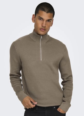 Only & Sons Yeşil Erkek Dik Yaka Örgü Kazak 22023210 ONSPHIL 12 STRUC HALF KNIT