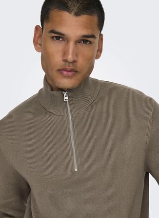 Only & Sons Yeşil Erkek Dik Yaka Örgü Kazak 22023210 ONSPHIL 12 STRUC HALF KNIT
