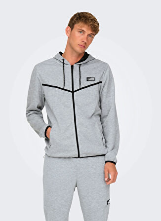 Only & Sons Kapüşon Yaka Açık Gri Erkek Sweatshırt ONSLIAM REG HOODIE TRACKSUIT NOOS