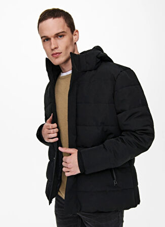 Only & Sons Siyah Erkek Mont ONSMARVIN LIFE PUFFER JACKET OTW