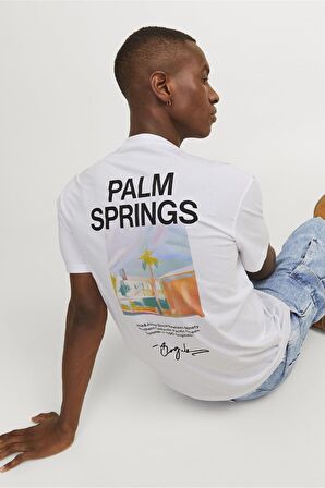 JACK&JONES JORARUBA LANDSCAPE TEE SS CREW NECK12255525 BEYAZ