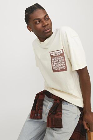 JACK&JONES JORMYKONOS GEO FRONT TEE SS C.N LN12256328 KREM