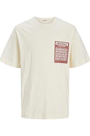 JACK&JONES JORMYKONOS GEO FRONT TEE SS C.N LN12256328 KREM