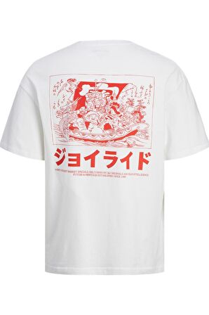 JACK&JONES JORTOKYO MARKET TEE SS CREW NECK TG LN 12256932 BEYAZ-KIRMIZI