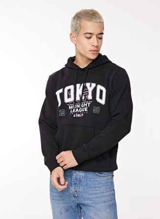 Jack & Jones Kapüşon Yaka Siyah Erkek Sweatshırt 12261178_JORBIG SWEAT HOOD EXC