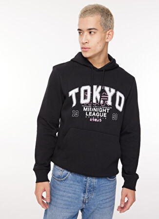 Jack & Jones Kapüşon Yaka Siyah Erkek Sweatshırt 12261178_JORBIG SWEAT HOOD EXC