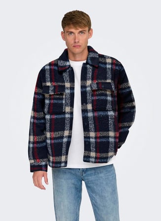 Only & Sons Rahat Gece Mavisi Erkek Ceket ONSGIO LF CHECK PADDED JACKET OTW