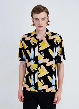 Jack & Jones Relaxed Siyah Erkek Gömlek JORJEFF GALLERY AOP RESORT SHIRT SS