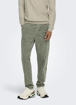Only & Sons Yeşil Erkek Tapered Fit Yumuşak Dokulu Chino Pantolon 22029790 ONSLINUS CORDUROY 0185 PNT
