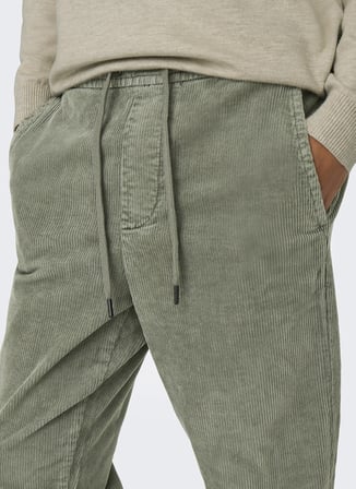 Only & Sons Yeşil Erkek Tapered Fit Yumuşak Dokulu Chino Pantolon 22029790 ONSLINUS CORDUROY 0185 PNT