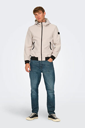 Only & Sons Erkek Onsbowıe Kapüşonlu Softshell Ceket Mont 22029276 Taş