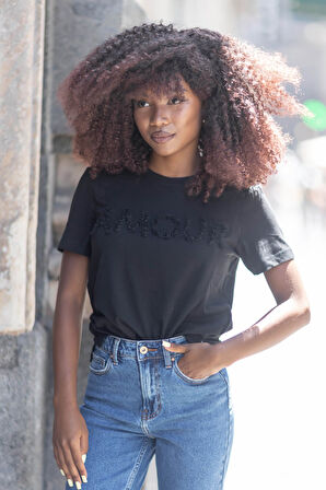 Only Kadın Onllucıa Yazı Detaylı Kısa Kollu %100 Pamuk T-Shirt 15324070 Siyah