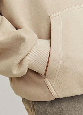 Jack & Jones Kapüşon Yaka Bej Erkek Sweatshırt 12262878_JORVERMONT WASH SWEAT HOOD