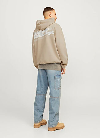 Jack & Jones Kapüşon Yaka Bej Erkek Sweatshırt 12262878_JORVERMONT WASH SWEAT HOOD