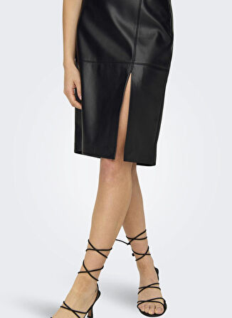 Only Normal Bel Siyah Kadin Düz Orta Etek ONLNEWOLINE FAUX LEATHER SKIRT CC O