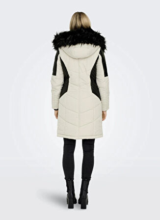 Only Ekru Kadın Kaban ONLNEWLINETTE FUR HOOD COAT OTW