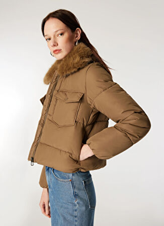 Only Açık Kahve Kadın Mont ONLMAGGI FUR PUFFER LIFE CC OTW