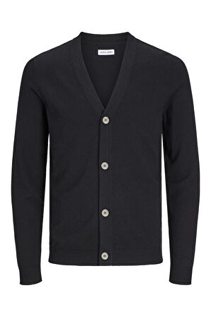 Jack & Jones Erkek Siyah Düğmeli Hırka Strickjacke Einfarbig - 12257492