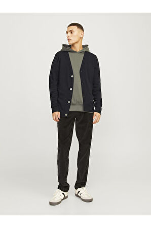 Jack & Jones Erkek Siyah Düğmeli Hırka Strickjacke Einfarbig - 12257492