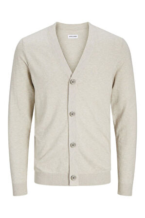 Jack & Jones Erkek Strickjacke Einfarbig Bej Düğmeli Hırka - 12257492