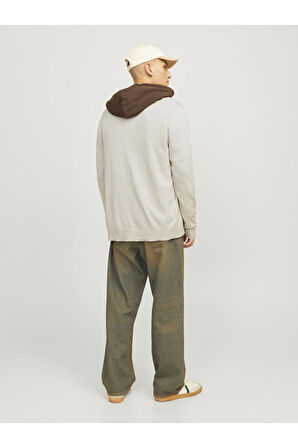 Jack & Jones Erkek Strickjacke Einfarbig Bej Düğmeli Hırka - 12257492